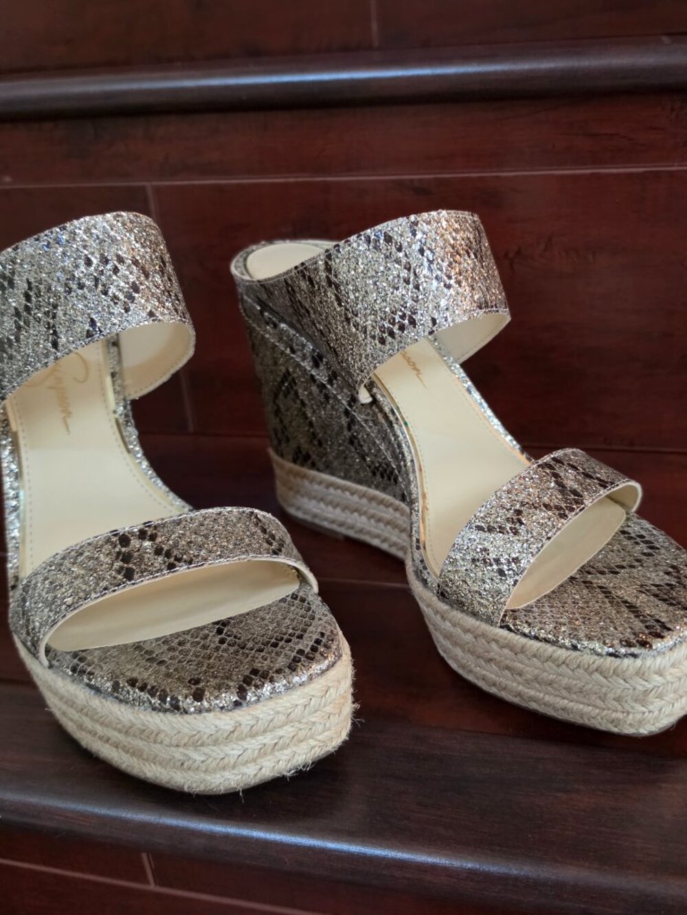 Sparkly Snake Print Wedges